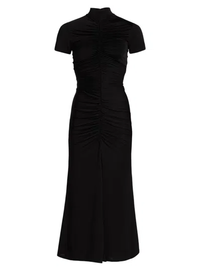 Toccin Gracelyn Mock Neck Short Sleeve Ruched Midi Dress In Black