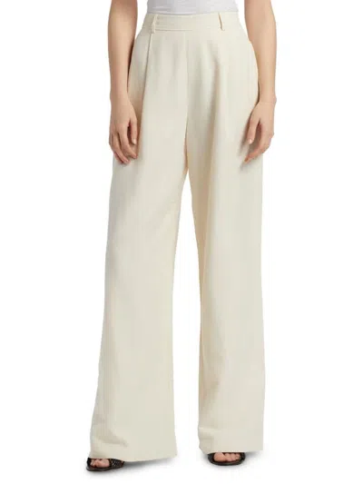 Toccin Women's Hailey Pleated Cotton-blend Wide-leg Trousers In White