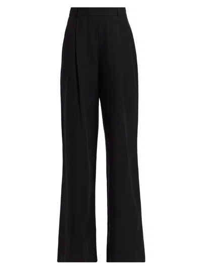 Toccin Women's Hailey Pleated Cotton-blend Wide-leg Trousers In Black