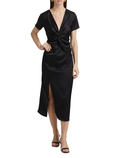 Toccin Women's Heather Twist V-neck Midi-dress In Black