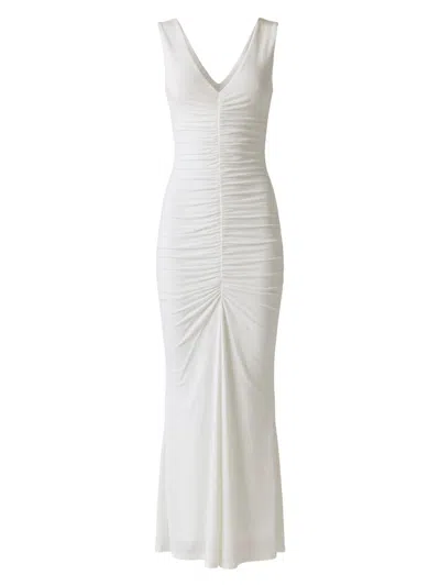 Toccin Inez Sleeveless V-neck Ruched Midi Dress In White