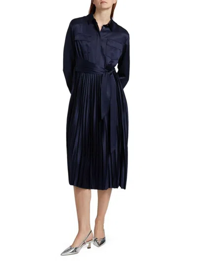 Toccin Women's Jessie Satin Pleated Tie-front Shirtdress In Blue