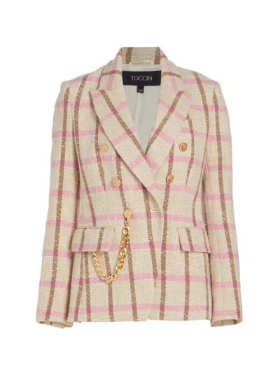 Toccin Women's Kylie Double-breasted Tweed Blazer In Pink Neutral