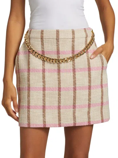 Toccin Women's Lane Plaid A-line Mini Skirt In Pink Neutral