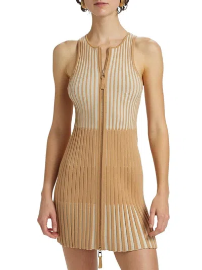 Toccin Women's Lex Ribbed Zip-front Minidress In Brown