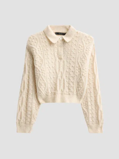 Toccin Women's Lisa Wool-blend Cableknit Polo Sweater In Neutral