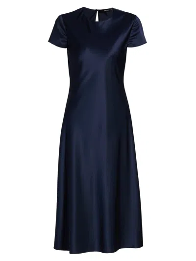 Toccin Luciana Satin Short-sleeve Midi Dress In Blue