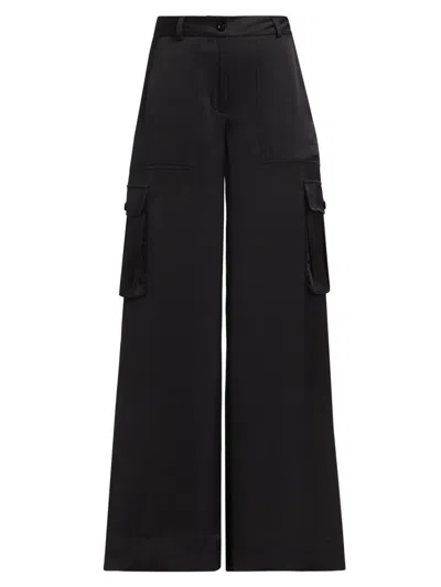 Toccin Women's Maia Satin Cargo Pants In Black