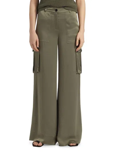 Toccin Women's Maia Satin Cargo Pants In Green