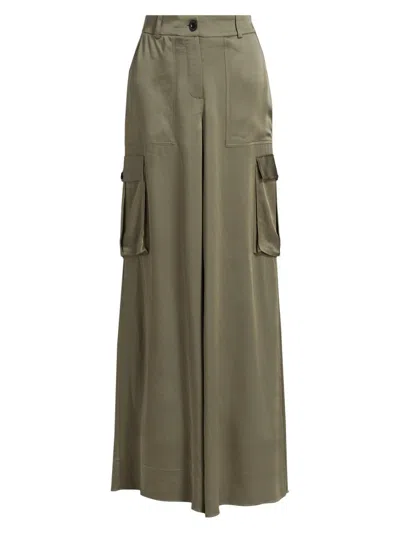 Toccin Women's Maia Satin Cargo Pants In Green