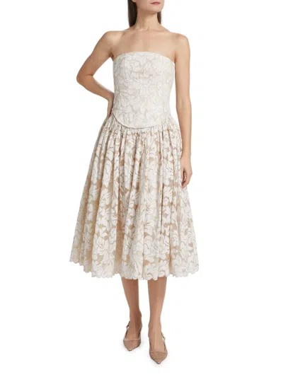 Toccin Women's Melody Floral Cotton-blend Corset Midi-dress In White