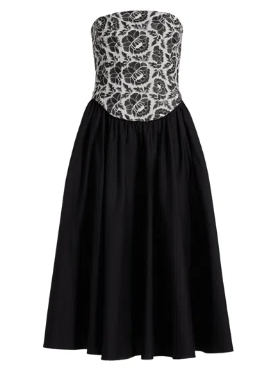 Toccin Melody Corset Midi Dress In Black