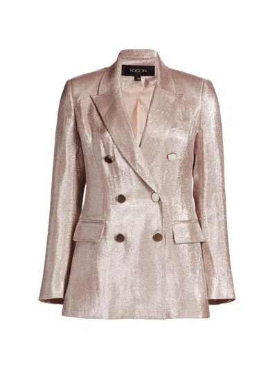 Toccin Women's Mia Double-breasted Metallic Blazer In Pink