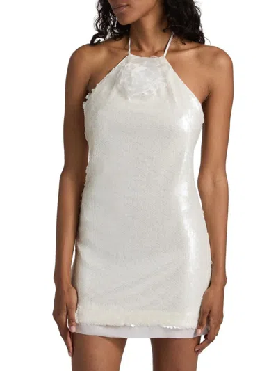 Toccin Women's Micky Rosette-detailed Sequined Halterneck Minidress In Gray