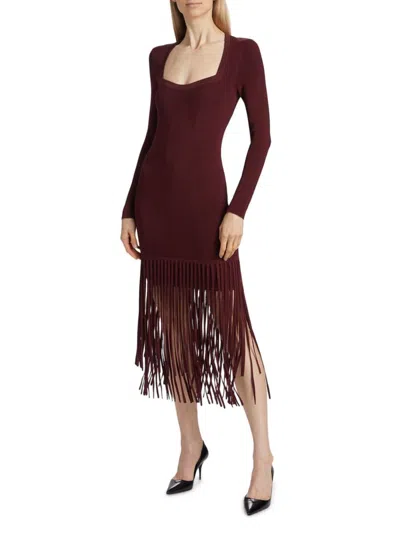 Toccin Women's Mila Fringe Knit Long-sleeve Midi-dress In Burgundy