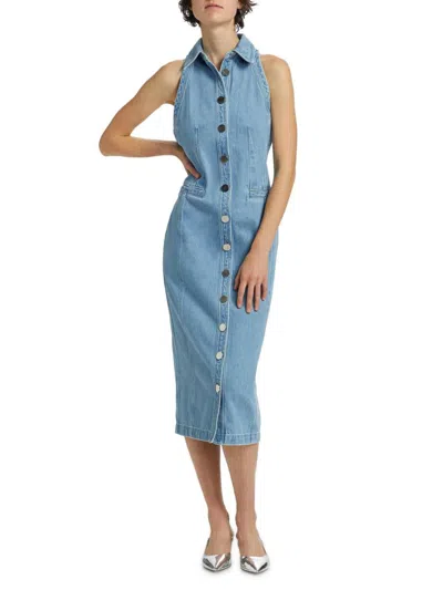 Toccin Women's Palmer Washed-denim Button-front Midi-dress In Blue