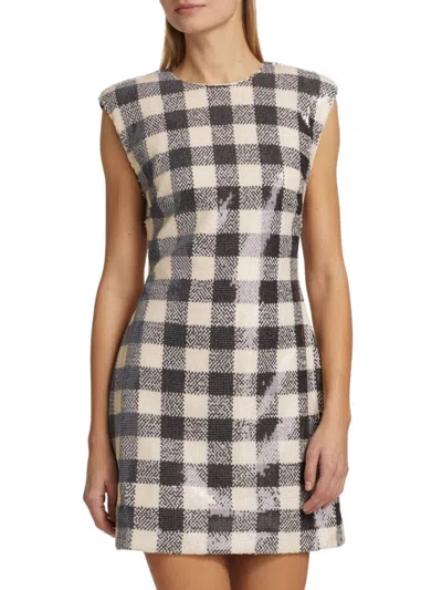 Toccin Women's Parker Sequin Check Mini Dress In Jet Ivory
