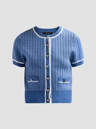 Toccin Women's Patra Contrast-trim Knit Short-sleeve Cardigan In Blue