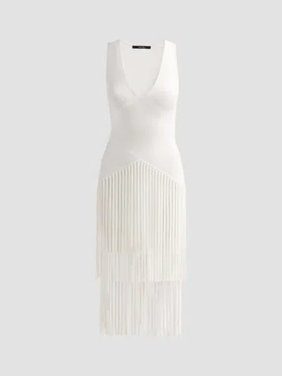 Toccin Women's Patricia Fringed V-neck Midi Dress In White