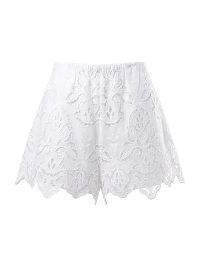 Toccin Pavlina Guipure-lace Scalloped-edge Shorts In White