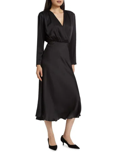 Toccin Women's Rebecca Satin Long-sleeve Midi-dress In Black