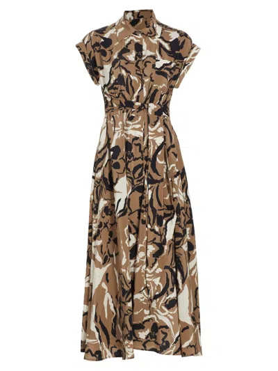 Toccin Women's Serena Tie- Front Midi Shirtdress In Fawn Brushstroke Floral