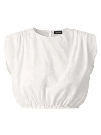 Toccin Sirelle Cap Sleeve Linen Blend Shirt In White