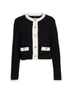 Toccin Women's Textured Knit Cotton Cardigan In Jet With Optic Trims