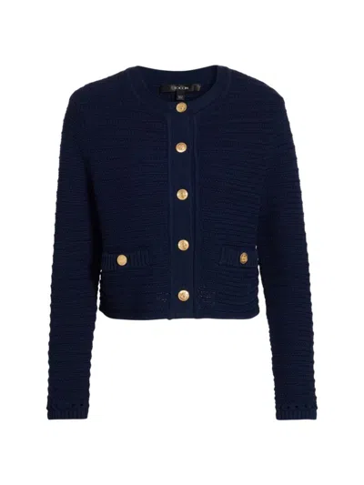 Toccin Women's Textured Knit Cotton Cardigan In Navy