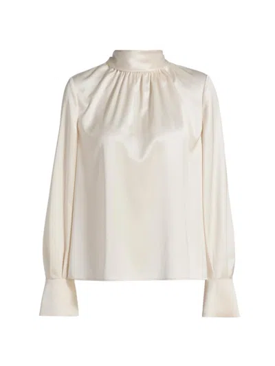 Toccin Women's Veronica Satin Pussy-bow Blouse In White