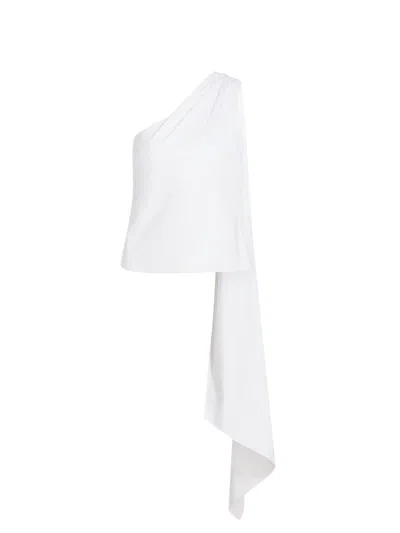 Toccin Vik One-shoulder Cascade Cotton Top In White