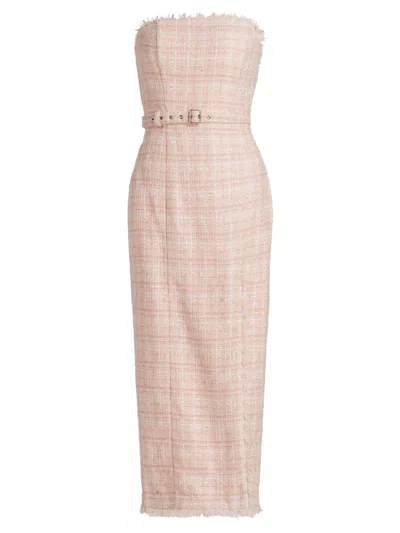 Toccin Vivian Strapless Tweed Midi Dress In Pink