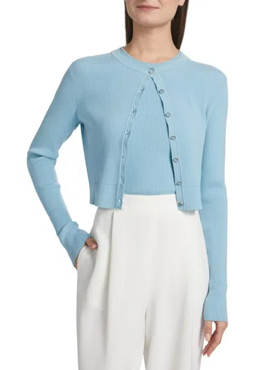 Toccin Women's Zoe Rib-knit Cropped Cardigan In Blue