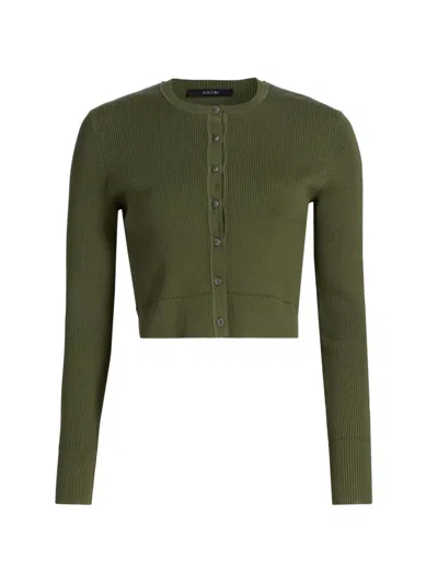 Toccin Women's Zoe Rib-knit Crop Cardigan In Green