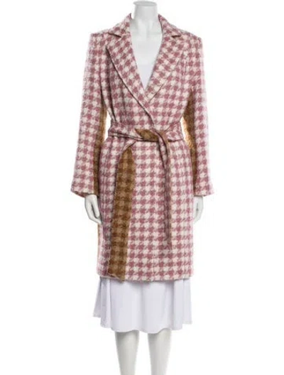 Pre-owned Toccin Wool Tweed Pattern Trench Coat In Pink