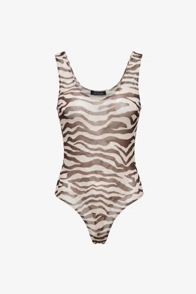 Toccin Wyatt Scoop Neck Thong Bodysuit In Animal Print