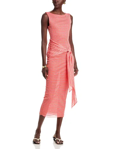 Toccin Wylie Boat Neck Tie Front Midi Dress In Pink