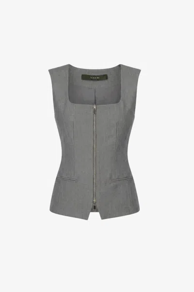 Toccin Yara Zip Front Vest In Blue