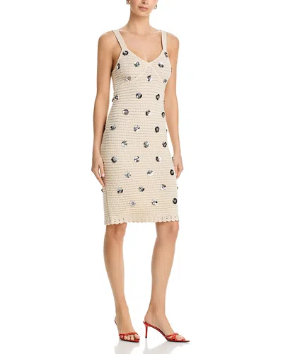 Toccin Yoko Flower Sequined Crochet Knee-length Dress In Pink