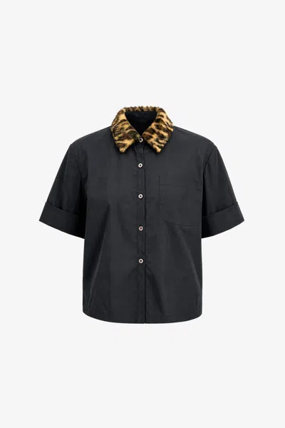 Toccin Zadie Combo Cropped Button-down Shirt In Optic