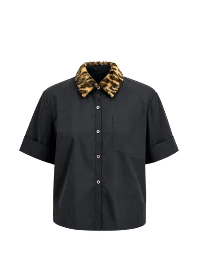 Toccin Zadie Leopard-print Collar Cropped Shirt In Black