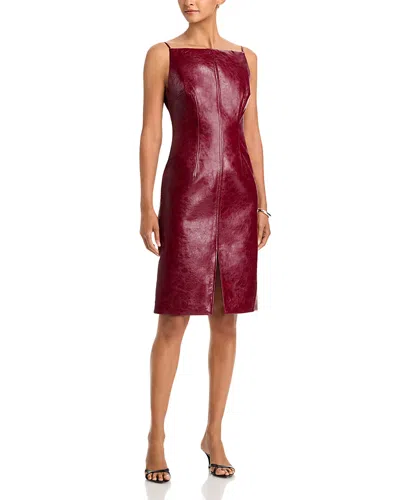 Toccin Zivana Faux Leather Boat Neck Dress In Brown