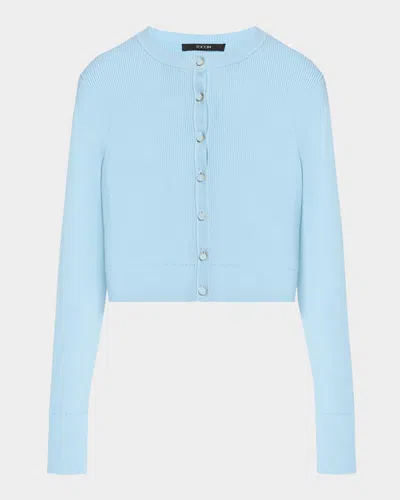 Toccin Zoe Classic Cropped Cardigan In Soft Blue