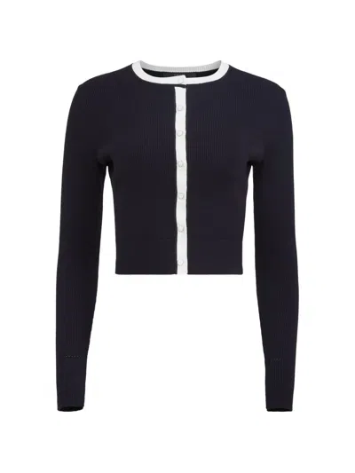 Toccin Zoe Classic Ribbed Cropped Cardigan In Blue