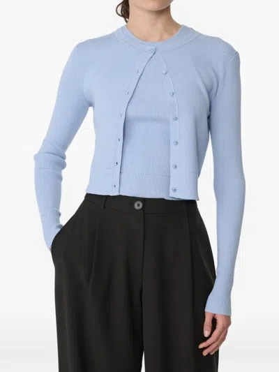 Toccin Zoe Classic Ribbed-knit Cropped Cardigan In Blue