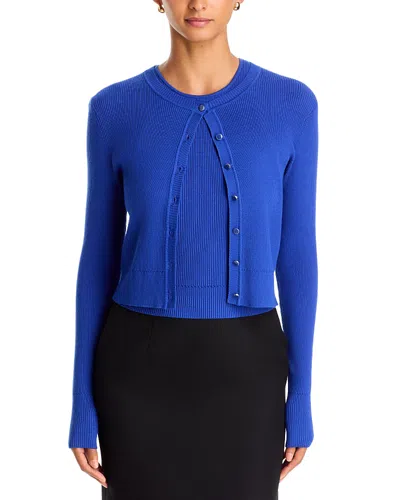 Toccin Zoe Ribbed Cropped Cardigan In Blue