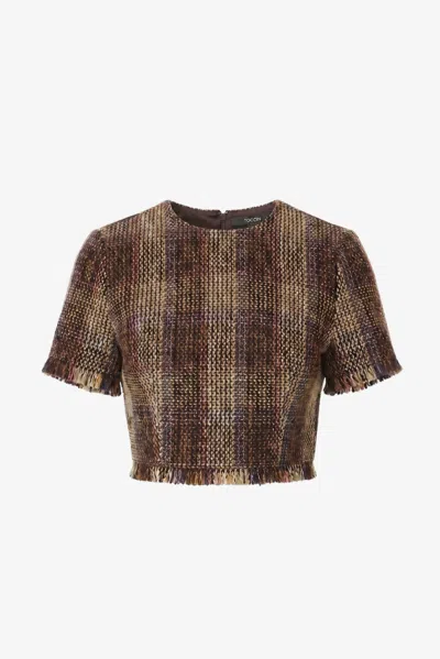 Toccin Zyra Open Back Asymmetrical Top With Fringe Detail In Brown