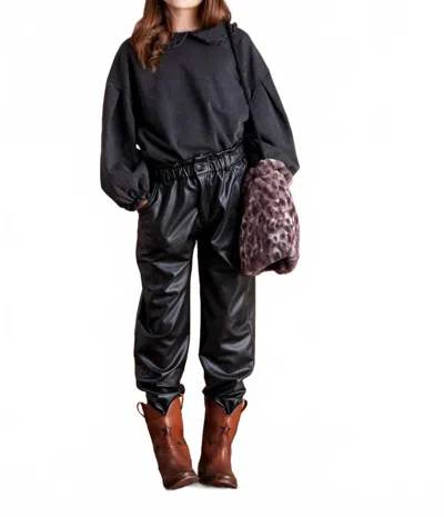 Tocoto Vintage Kids' Sintetic Leather Pants In Black In Blue