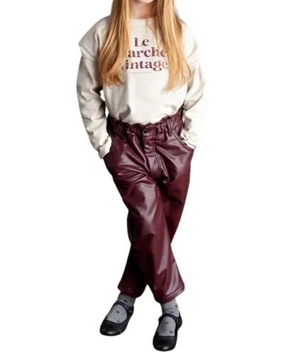 Tocoto Vintage Kids' Sintetic Leather Pants In Maroon In Black