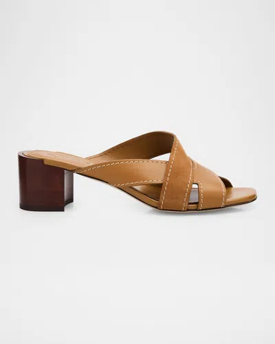 Tod & Apos;s 55mm Mixed Leather Block-heel Sandals In Biscotti